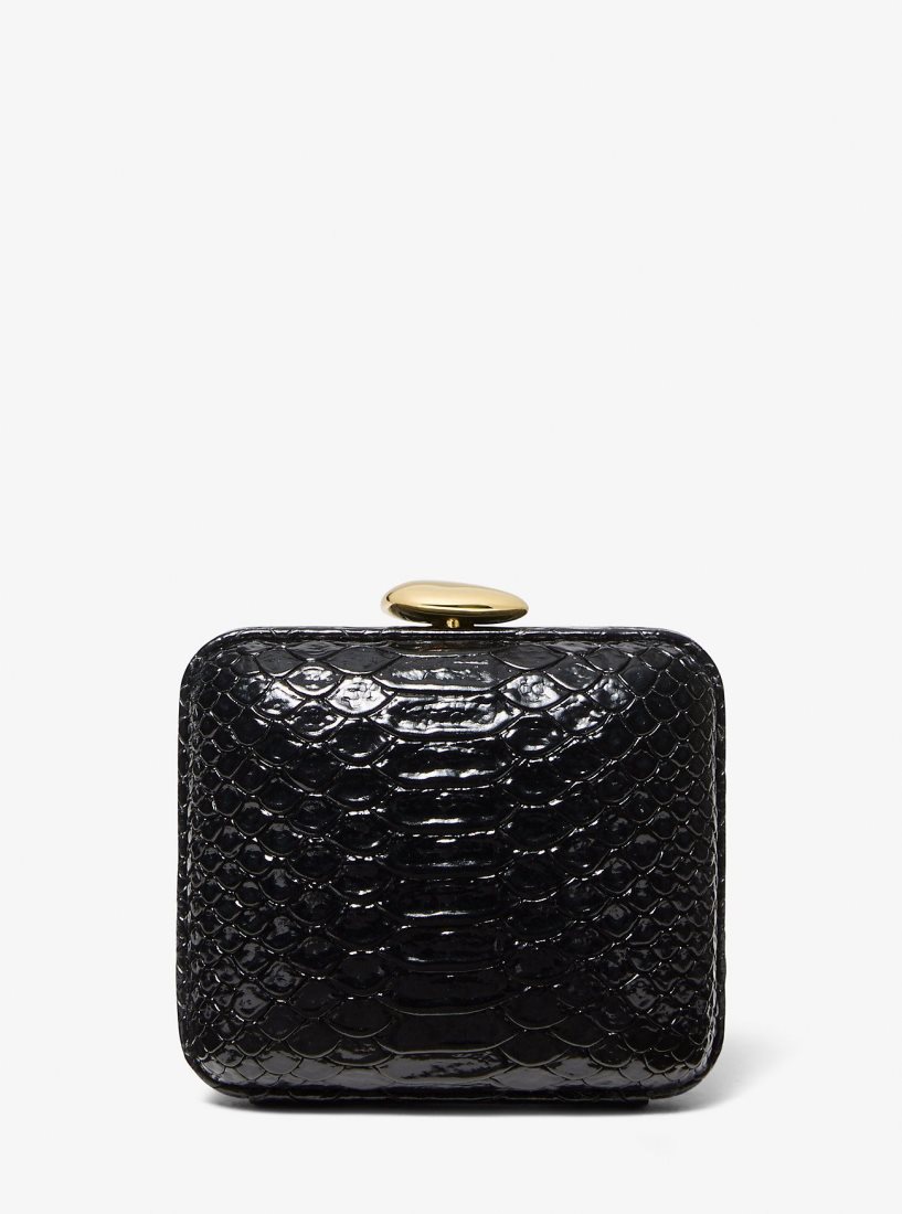 Pochettes Michael Kors Tina Mini Python Embossed Leather Minaudiere Femme Noir | 9502YIMUS