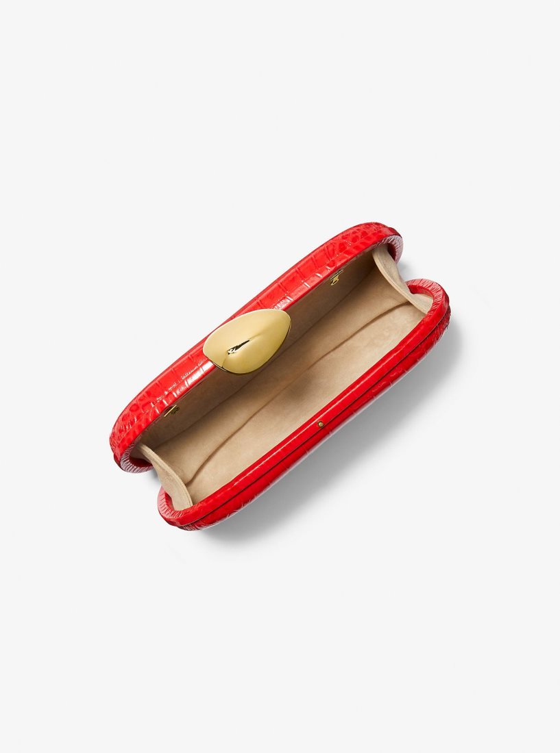 Pochettes Michael Kors Tina Small Crocodile Embossed Leather Minaudiere Femme Poppy | 2741TUVZR