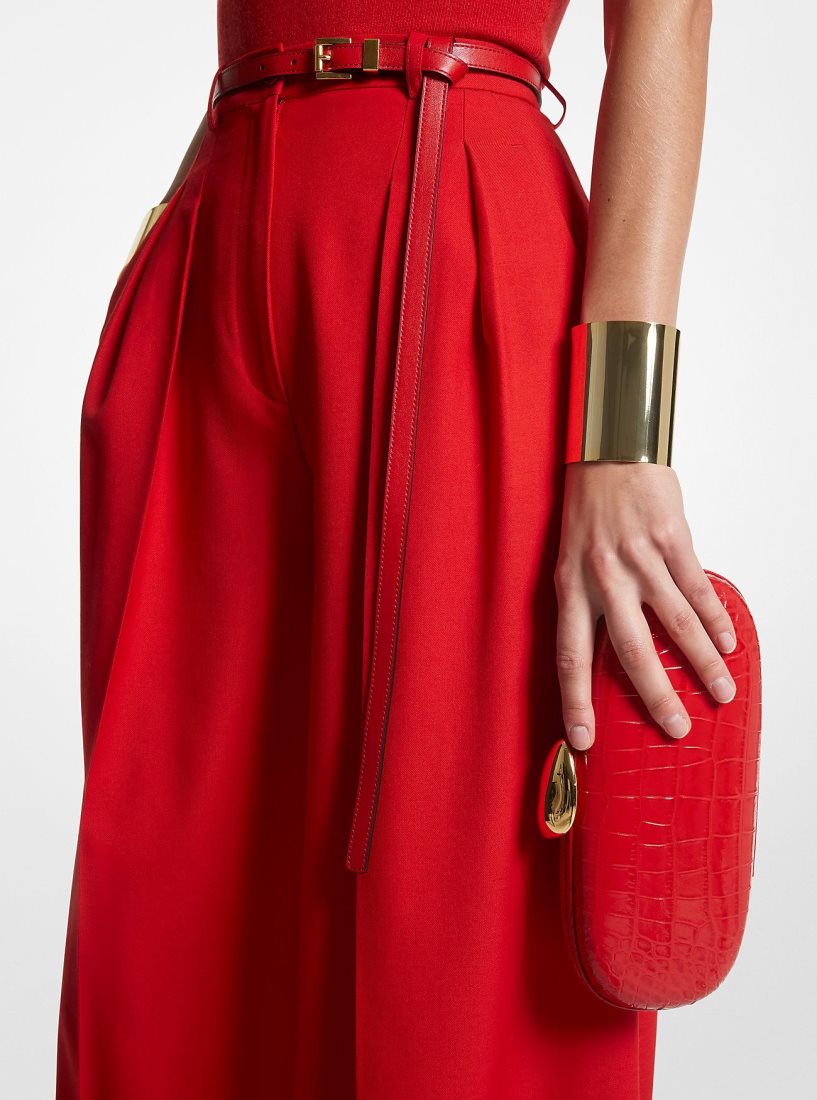 Pochettes Michael Kors Tina Small Crocodile Embossed Leather Minaudiere Femme Poppy | 2741TUVZR