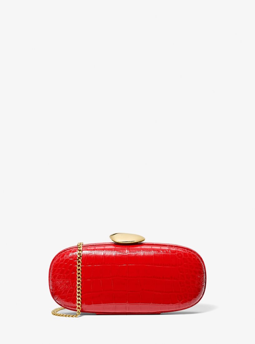 Pochettes Michael Kors Tina Small Crocodile Embossed Leather Minaudiere Femme Poppy | 2741TUVZR