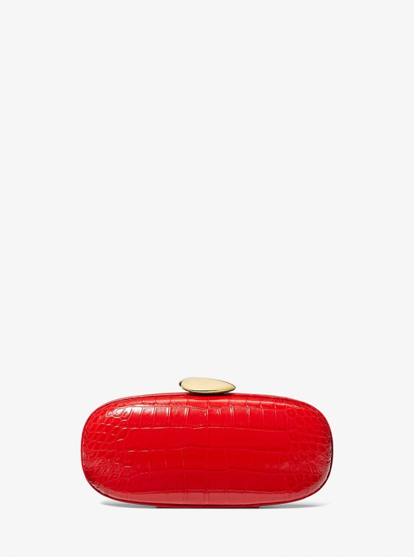 Pochettes Michael Kors Tina Small Crocodile Embossed Leather Minaudiere Femme Poppy | 2741TUVZR
