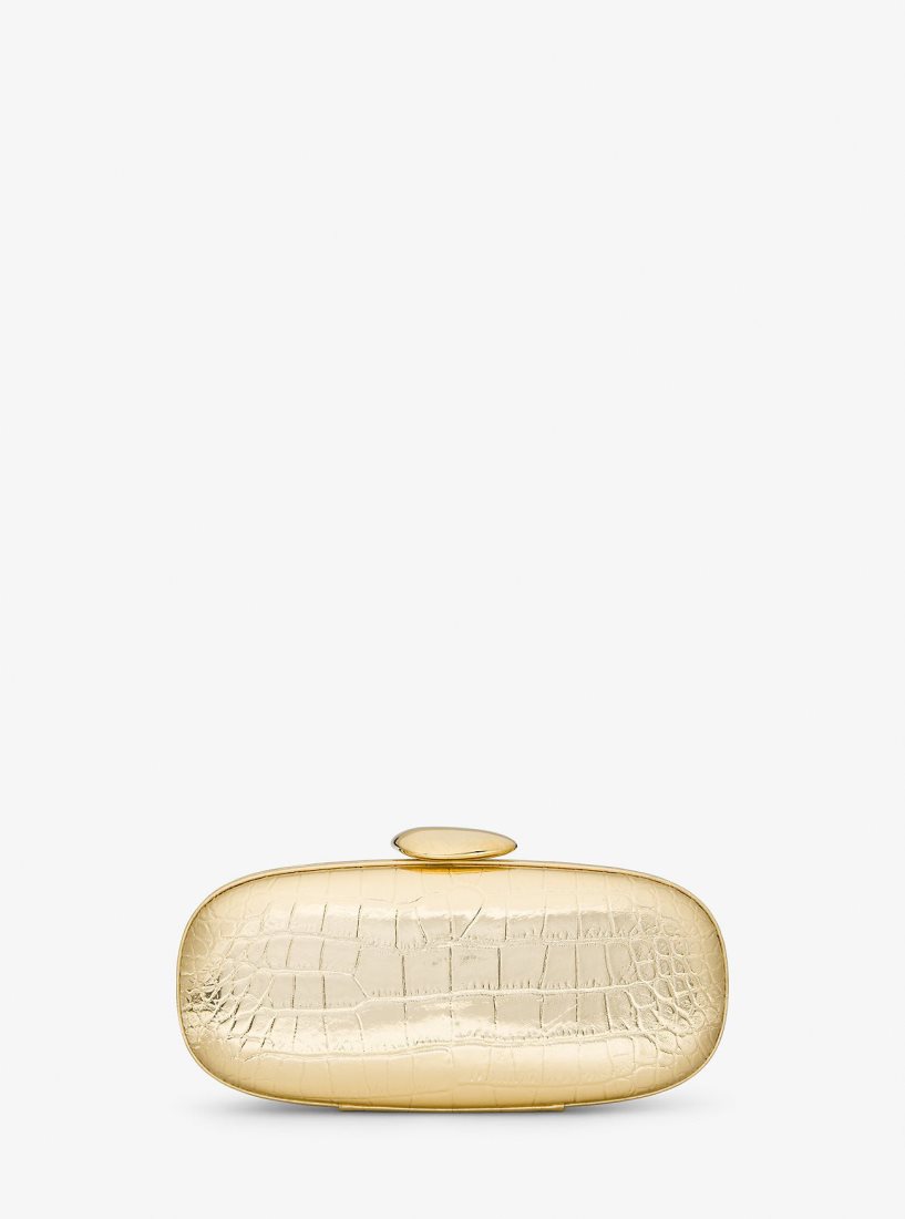 Pochettes Michael Kors Tina Small Metallic Crocodile Embossed Leather Minaudiere Femme Doré | 9386ZCVKS