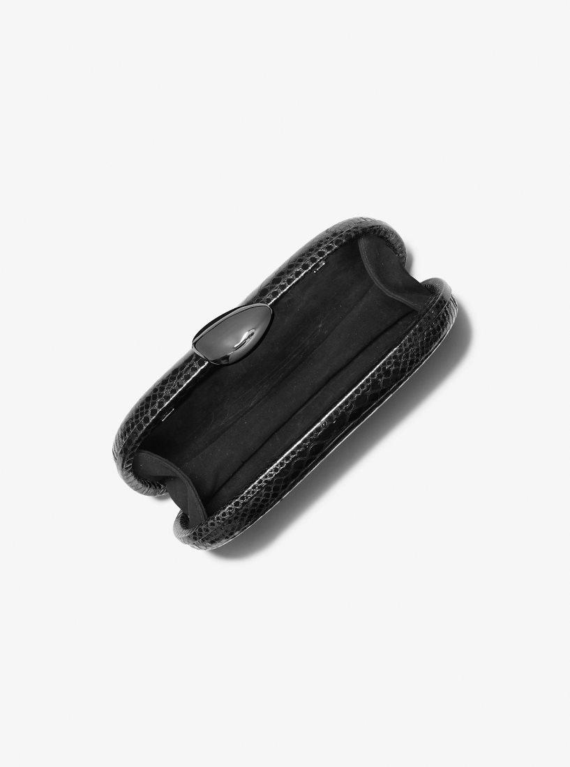 Pochettes Michael Kors Tina Small Python Embossed Leather Minaudiere Femme Grise | 1438UFLGW