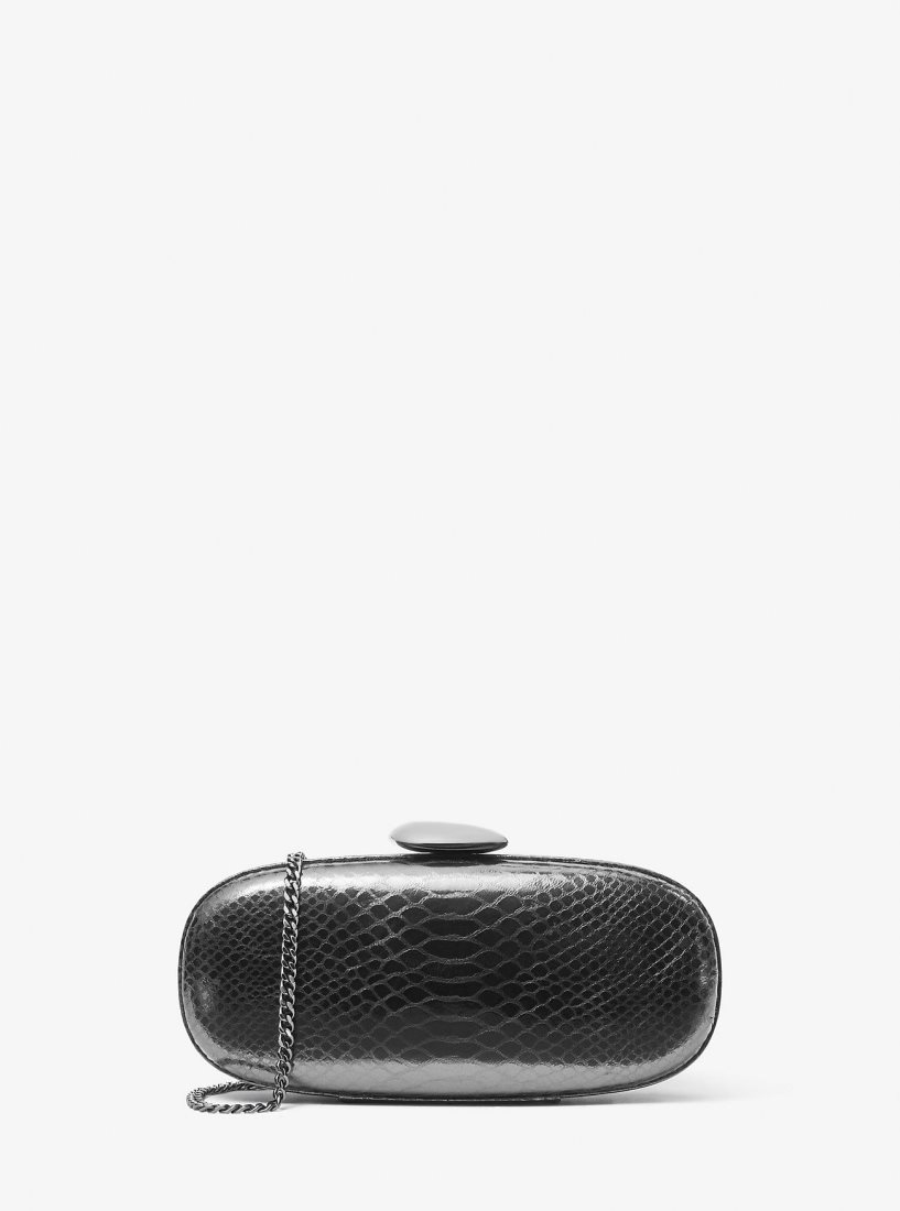 Pochettes Michael Kors Tina Small Python Embossed Leather Minaudiere Femme Grise | 1438UFLGW
