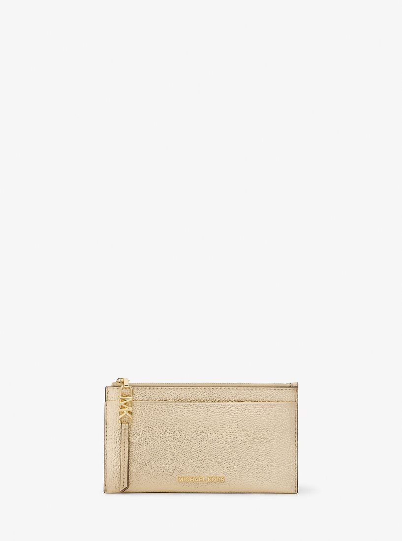 Porte Cartes Michael Kors Empire Large Metallic Leather Card Case Femme Doré | 4230NKPBE