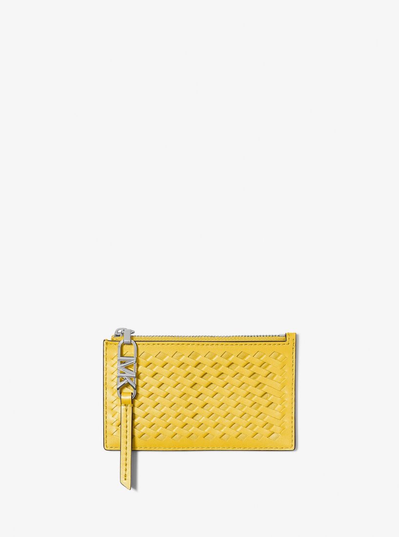 Porte Cartes Michael Kors Empire Small Woven Leather Card Case Femme Bright Dandelion | 0619QYICK