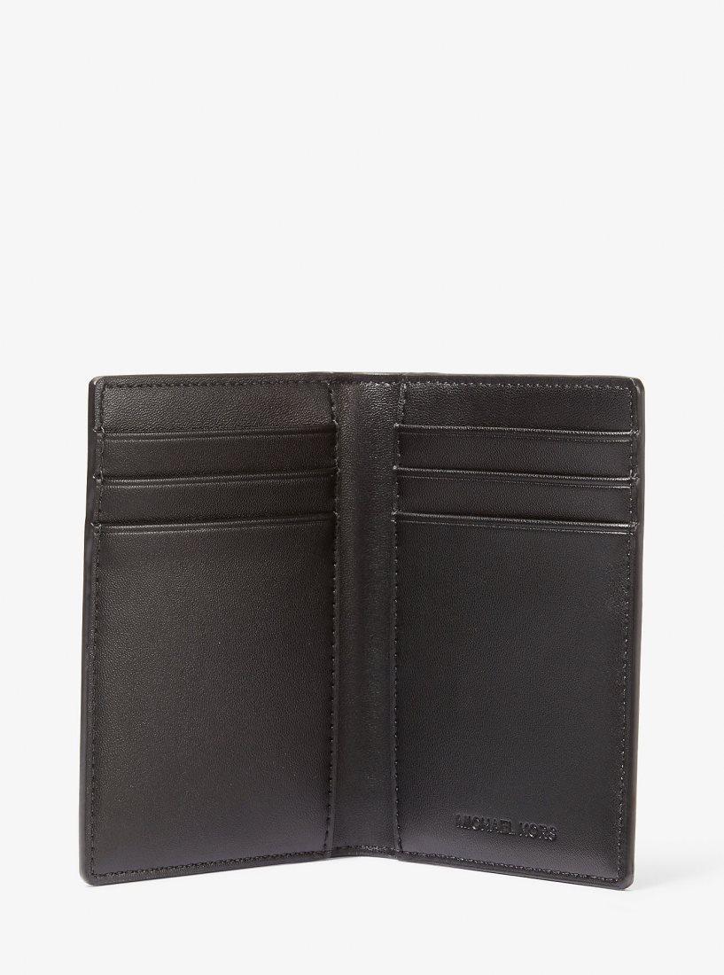 Porte Cartes Michael Kors Hudson Leopard Logo Bi-Fold Card Case Homme Noir Grise | 0697KVHUN