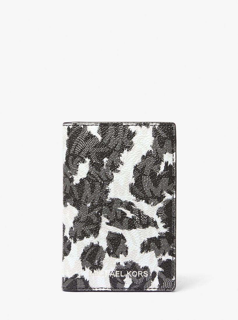 Porte Cartes Michael Kors Hudson Leopard Logo Bi-Fold Card Case Homme Noir Grise | 0697KVHUN