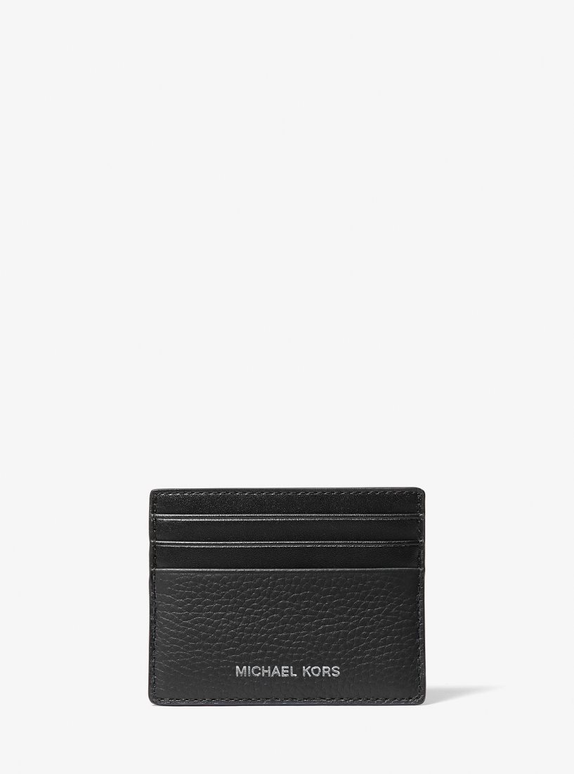 Porte Cartes Michael Kors Hudson Pebbled Leather Card Case Homme Noir | 1370OGIFA