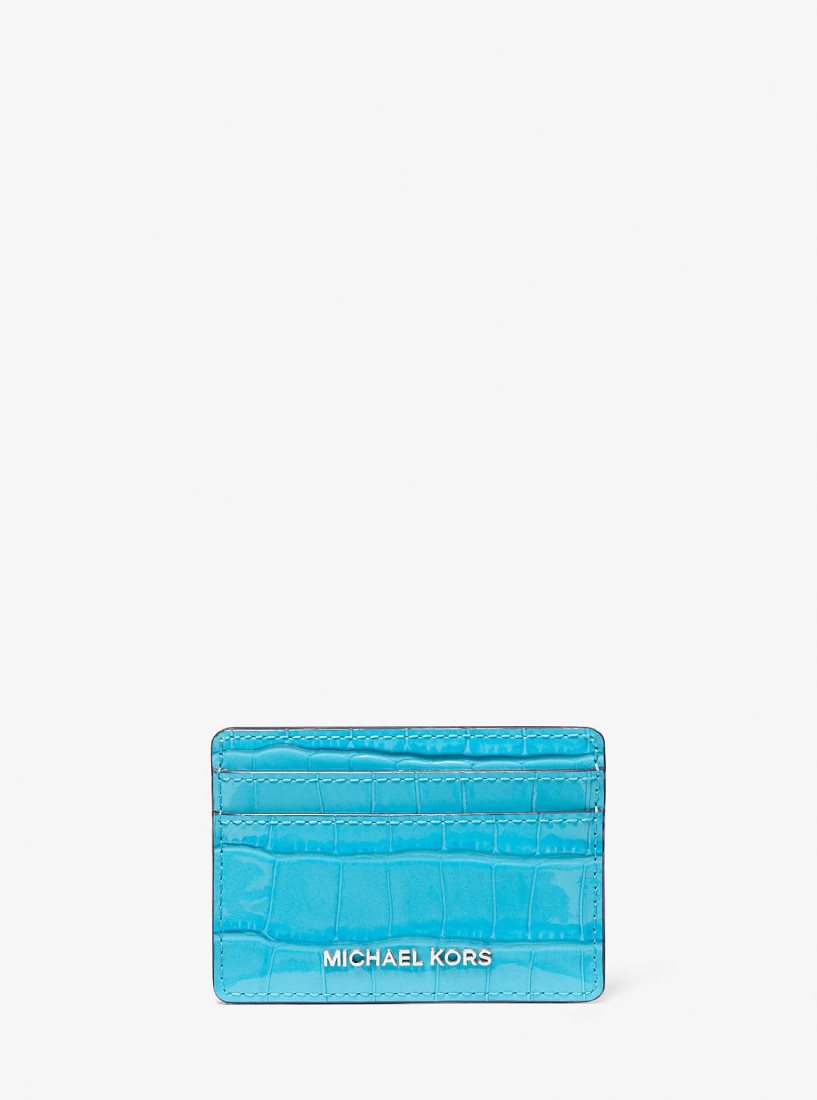 Porte Cartes Michael Kors Jet Set Small Crocodile Embossed Leather Card Case Femme Bleu | 2410CZGQJ