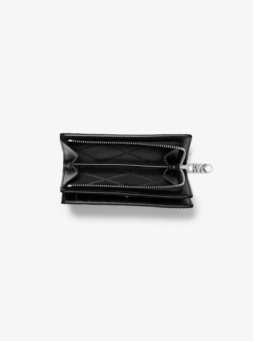 Portefeuilles Michael Kors Empire Medium Leopard Logo Wallet Femme Noir | 3590QKGPM