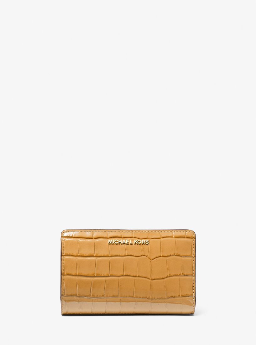 Portefeuilles Michael Kors Empire Medium Crocodile Embossed Patent Leather Wallet Femme Pale Peanut | 5289QFMHB