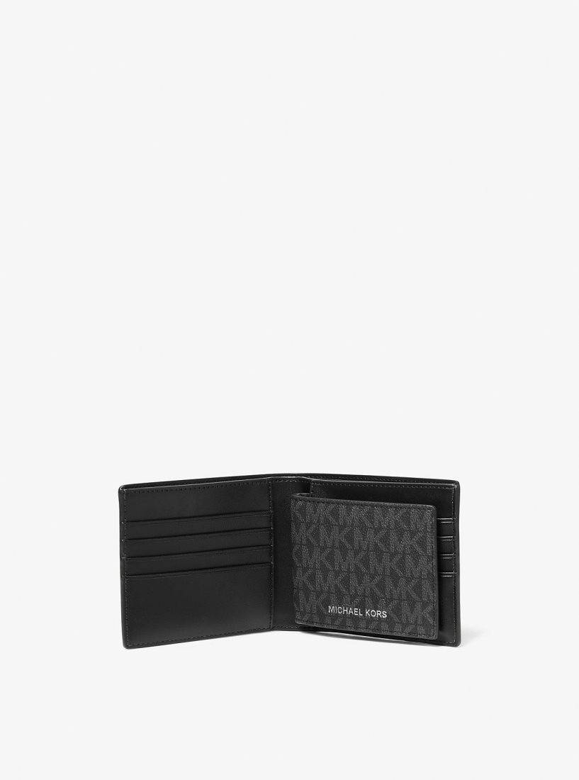 Portefeuilles Michael Kors Harrison Logo Billfold Wallet With Passcase Homme Noir | 2893QJOAF