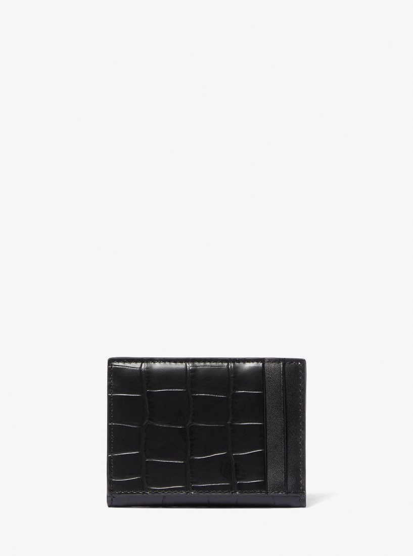 Portefeuilles Michael Kors Hudson Crocodile Embossed Leather Bifold Wallet Homme Noir | 4986YPQZI