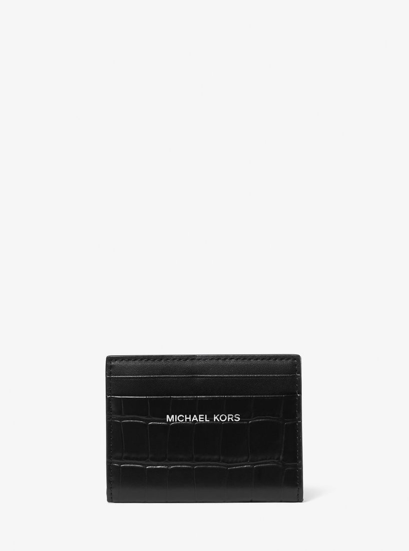 Portefeuilles Michael Kors Hudson Crocodile Embossed Leather Bifold Wallet Homme Noir | 4986YPQZI