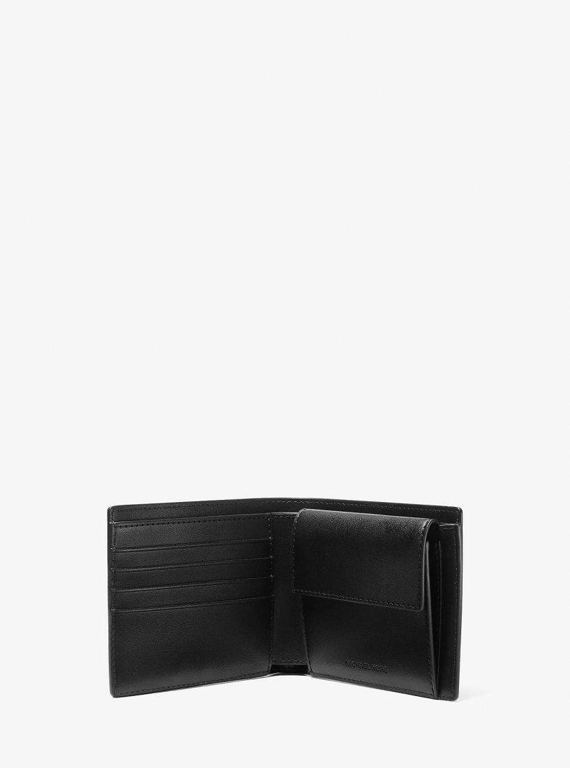 Portefeuilles Michael Kors Hudson Leopard Logo Billfold Wallet Homme Noir Grise | 0815PREQG