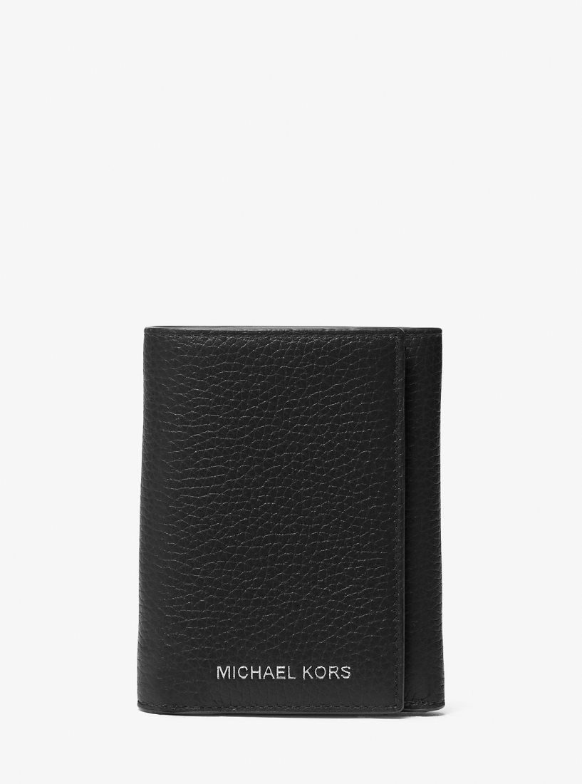 Portefeuilles Michael Kors Hudson Pebbled Leather Tri-Fold Wallet Homme Noir | 0974PMIJS