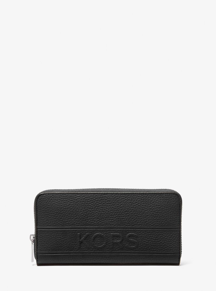 Portefeuilles Michael Kors Hudson Pebbled Leather Zip-Around Wallet Homme Noir | 1938JIBUG