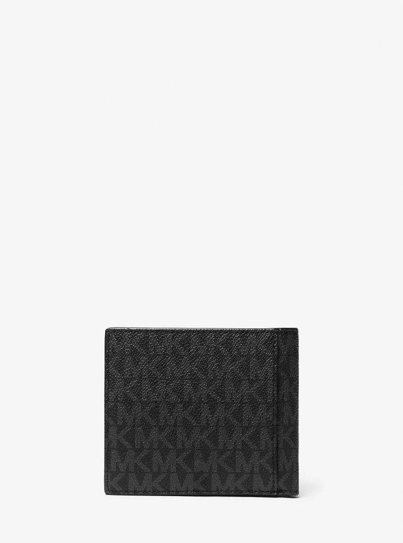 Portefeuilles Michael Kors Hudson Signature Logo Billfold Wallet Homme Noir | 7189BWAGT