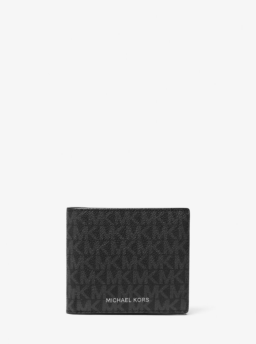 Portefeuilles Michael Kors Hudson Signature Logo Billfold Wallet Homme Noir | 7189BWAGT