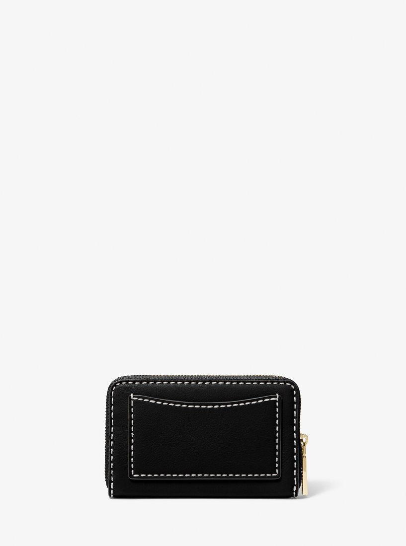 Portefeuilles Michael Kors Jet Set Small Topstitched Leather Wallet Femme Noir | 2507DURQL