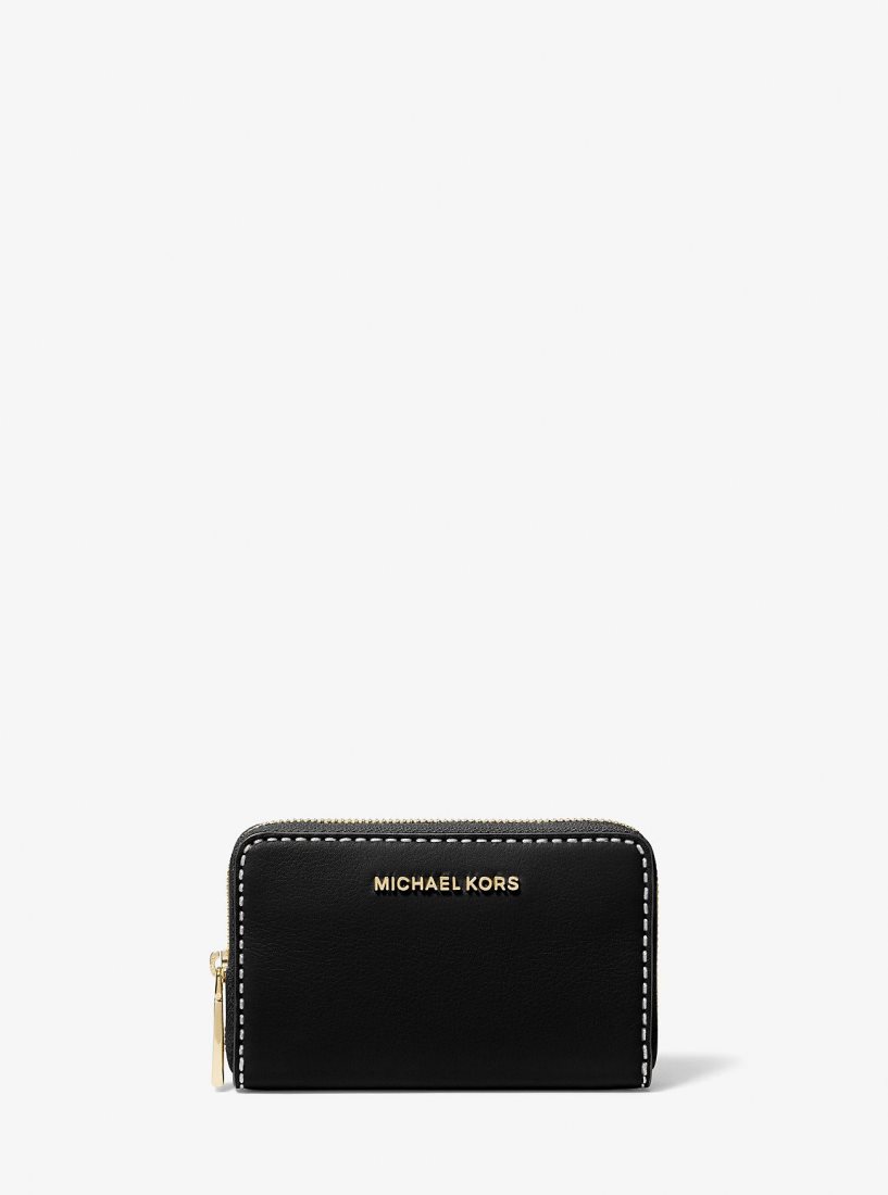 Portefeuilles Michael Kors Jet Set Small Topstitched Leather Wallet Femme Noir | 2507DURQL