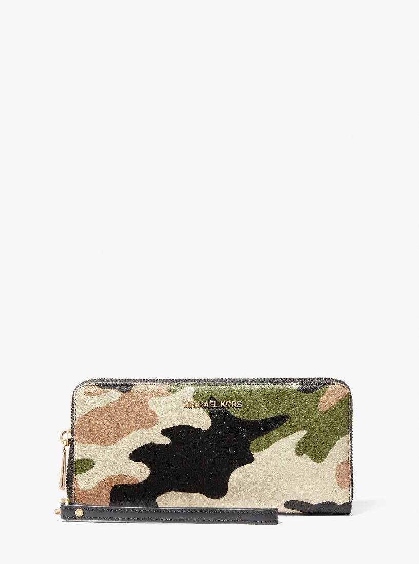 Portefeuilles Michael Kors Jet Set Travel Large Camouflage Print Calf Hair Continental Wallet Femme Vert Olive Multicolore | 3974DPKTG