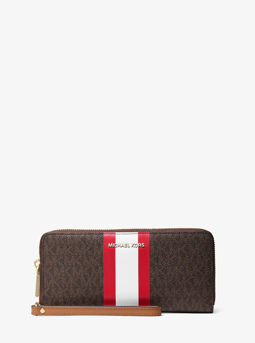 Portefeuilles Michael Kors Large Logo Stripe Continental Wallet Femme Rouge Clair | 0631PJBOA