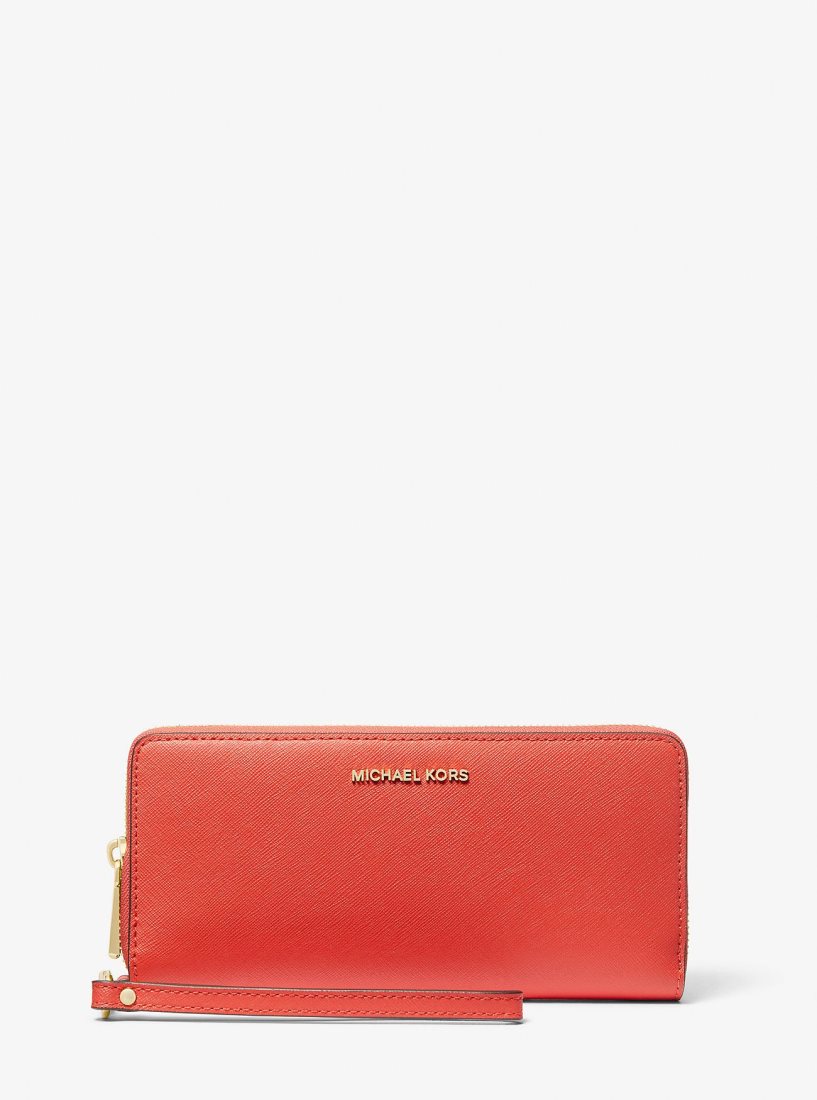 Portefeuilles Michael Kors Large Saffiano Leather Continental Wallet Femme Corail | 0461PCMGE