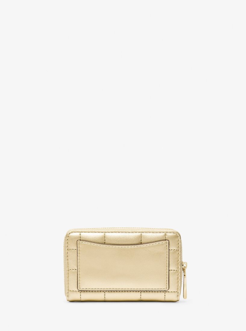 Portefeuilles Michael Kors Small Metallic Quilted Leather Wallet Femme Doré | 2061HDNXU