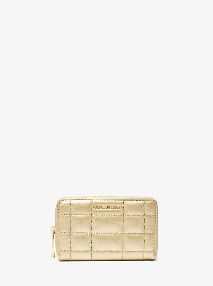 Portefeuilles Michael Kors Small Metallic Quilted Leather Wallet Femme Doré | 2061HDNXU