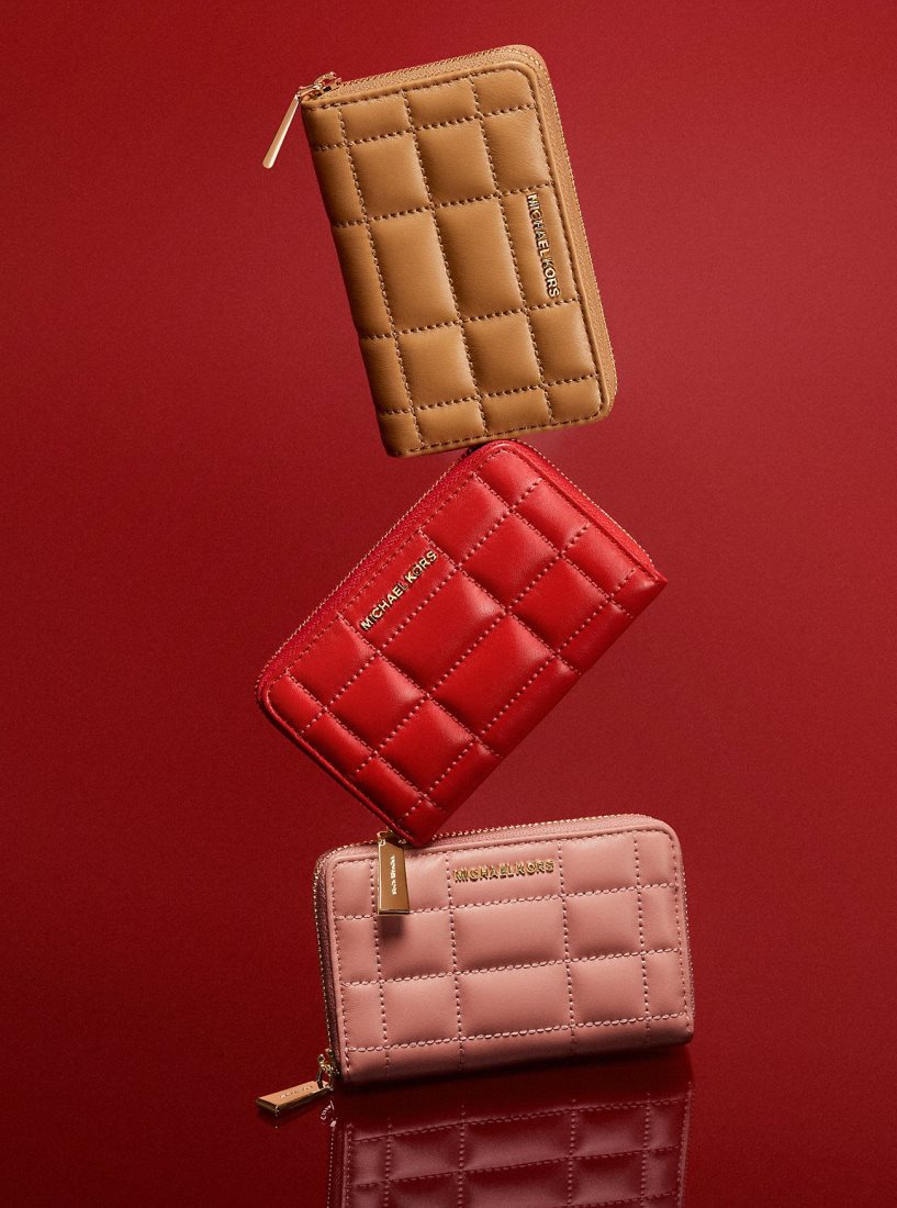 Portefeuilles Michael Kors Small Quilted Leather Wallet Femme Rouge | 1546KEFBQ