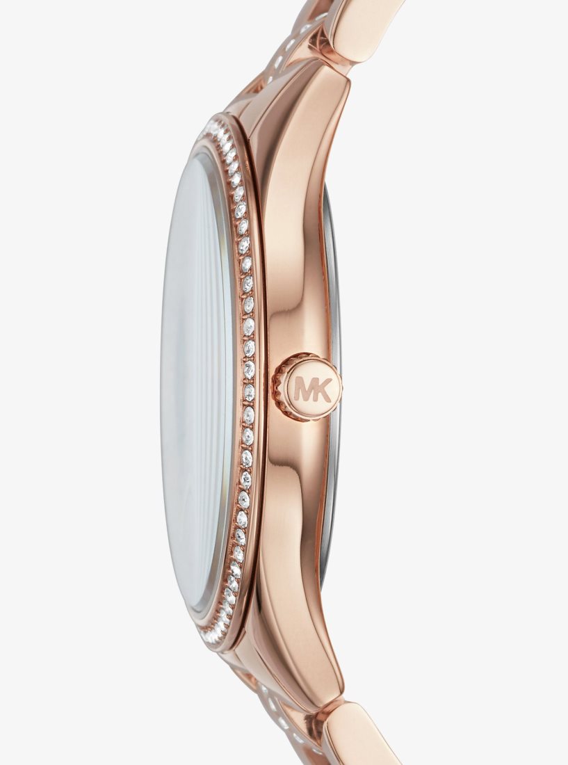 Rose Gold-tone Michael Kors Mini Lauryn Pave Rose Gold-Tone Watch Femme Rose Doré | 0581XAEFV