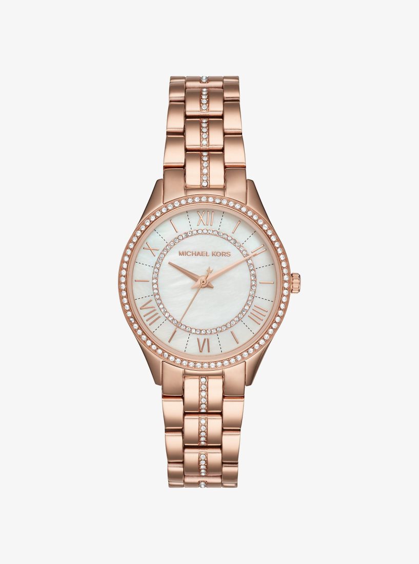 Rose Gold-tone Michael Kors Mini Lauryn Pave Rose Gold-Tone Watch Femme Rose Doré | 0581XAEFV