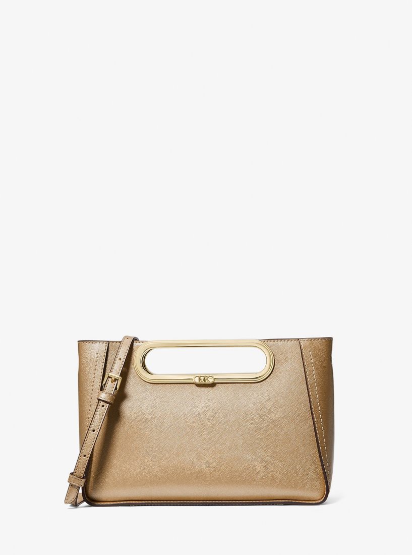 Sac Crossbody Michael Kors Chelsea Large Metallic Saffiano Leather Convertible Crossbody Bag Femme Doré | 0429HNVDP