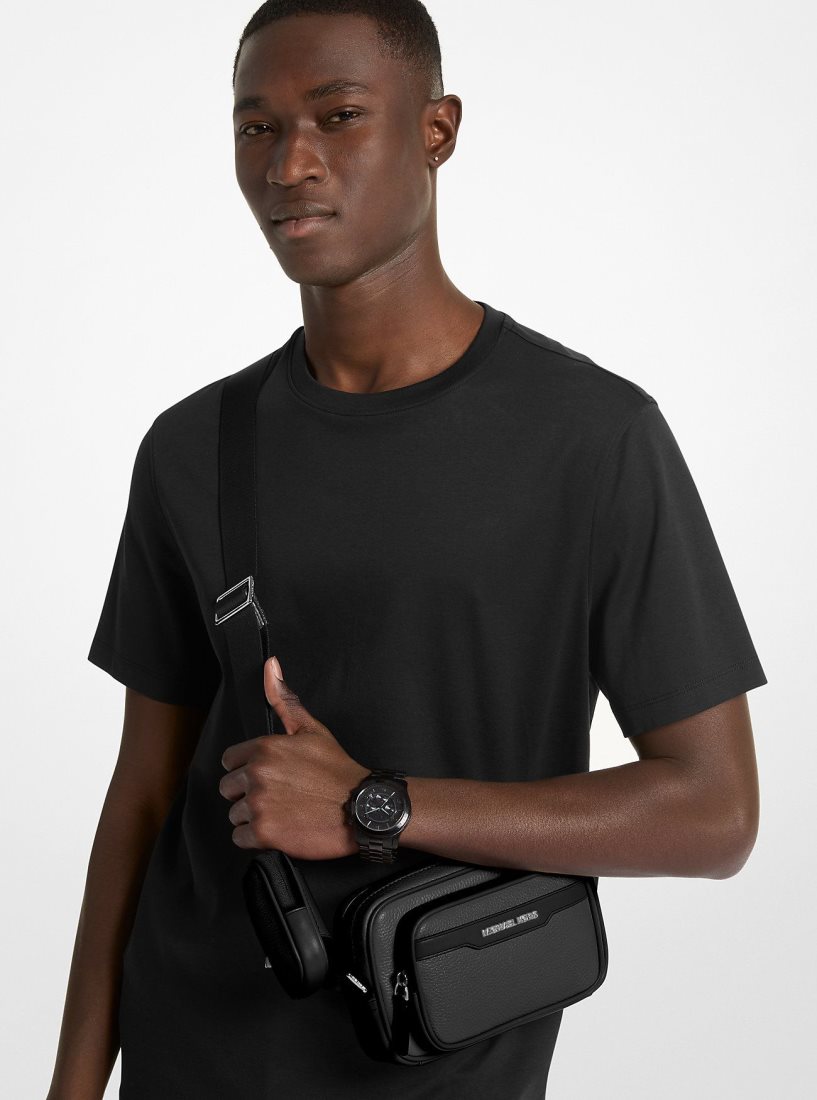Sac Crossbody Michael Kors Cooper Pebbled Leather Camera Bag Homme Noir | 7193ASWZP