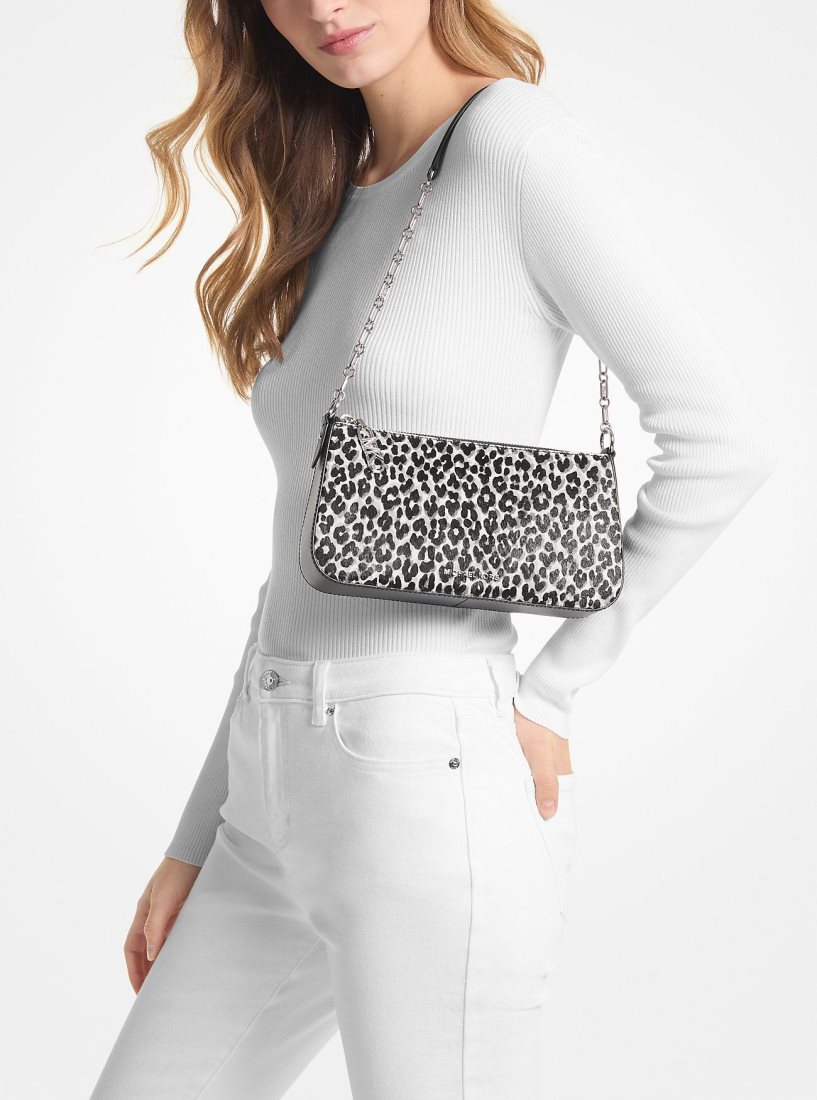 Sac Crossbody Michael Kors Empire Medium Leopard Print Calf Hair Chain-Link Pochette Femme Noir | 0167BERSY