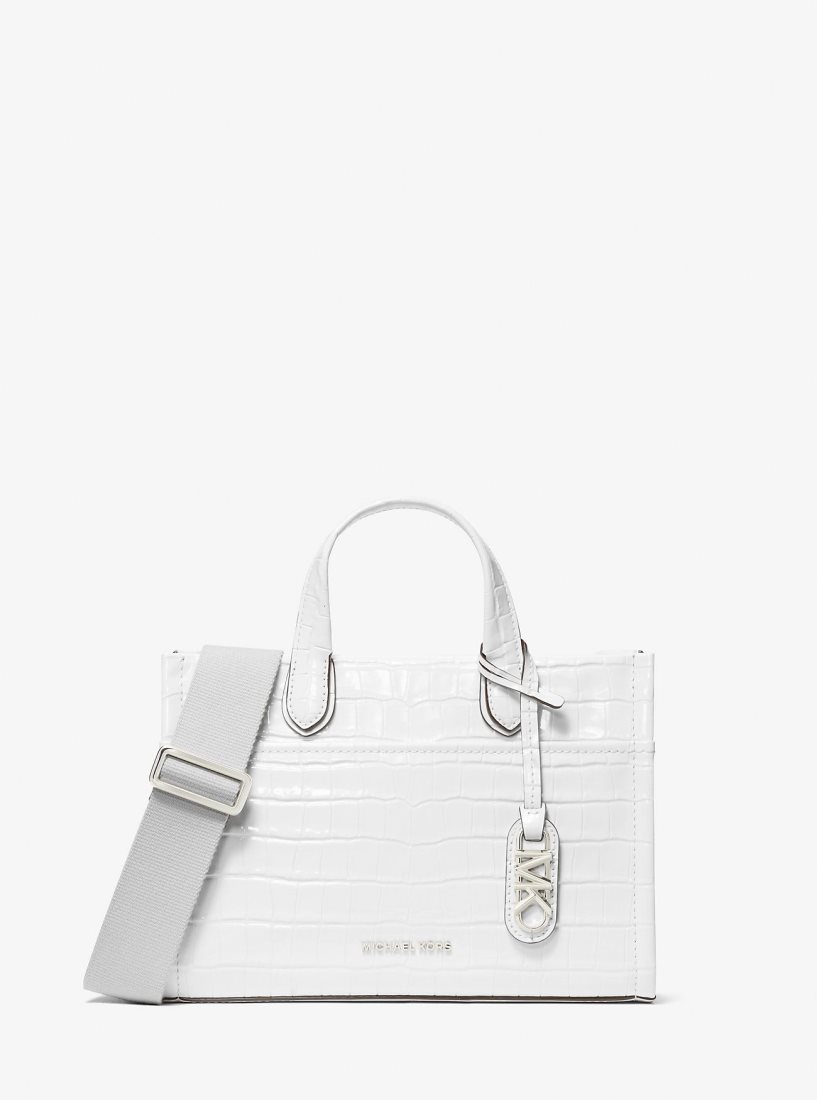 Sac Crossbody Michael Kors Gigi Small Crocodile Embossed Leather Messenger Bag Femme Blanche | 8130KGBXQ