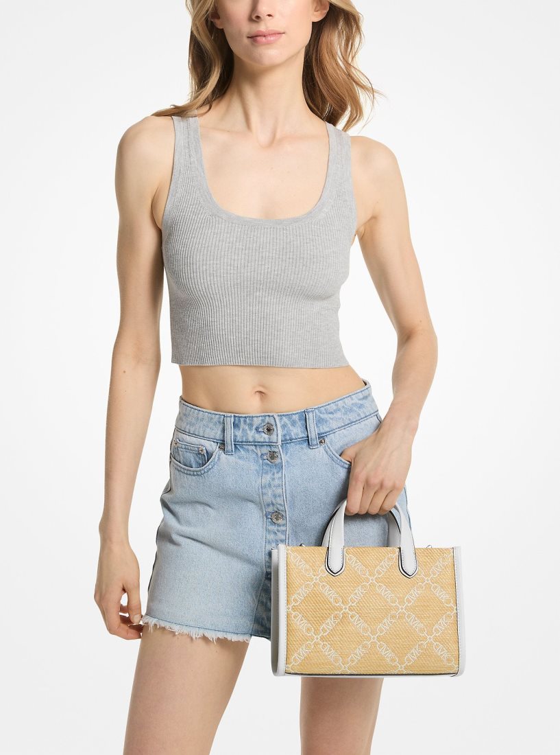 Sac Crossbody Michael Kors Gigi Small Empire Logo Jacquard Straw Messenger Bag Femme Nat/Opticwht | 7635FCGBQ