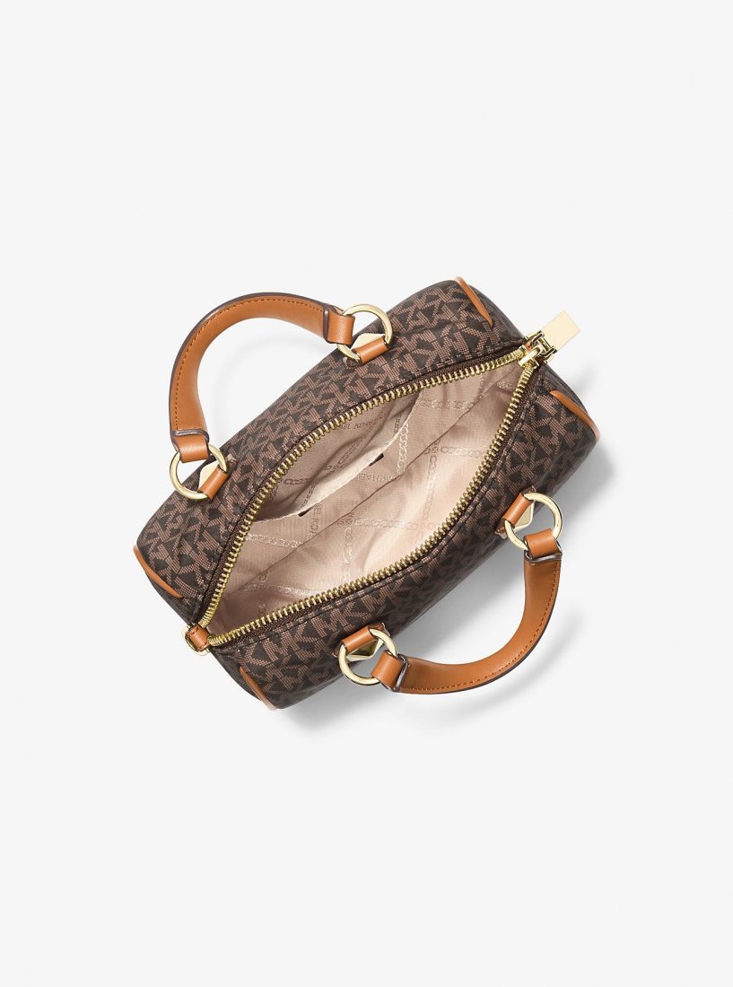 Sac Crossbody Michael Kors Grayson Small Logo Print Woven Duffel Crossbody Bag Femme Brn/Acorn | 2901KPTJQ