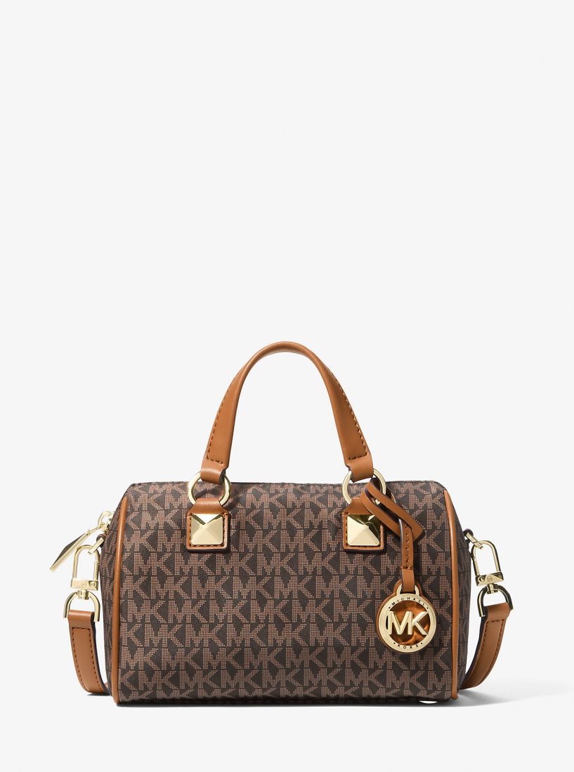 Sac Crossbody Michael Kors Grayson Small Logo Print Woven Duffel Crossbody Bag Femme Brn/Acorn | 2901KPTJQ