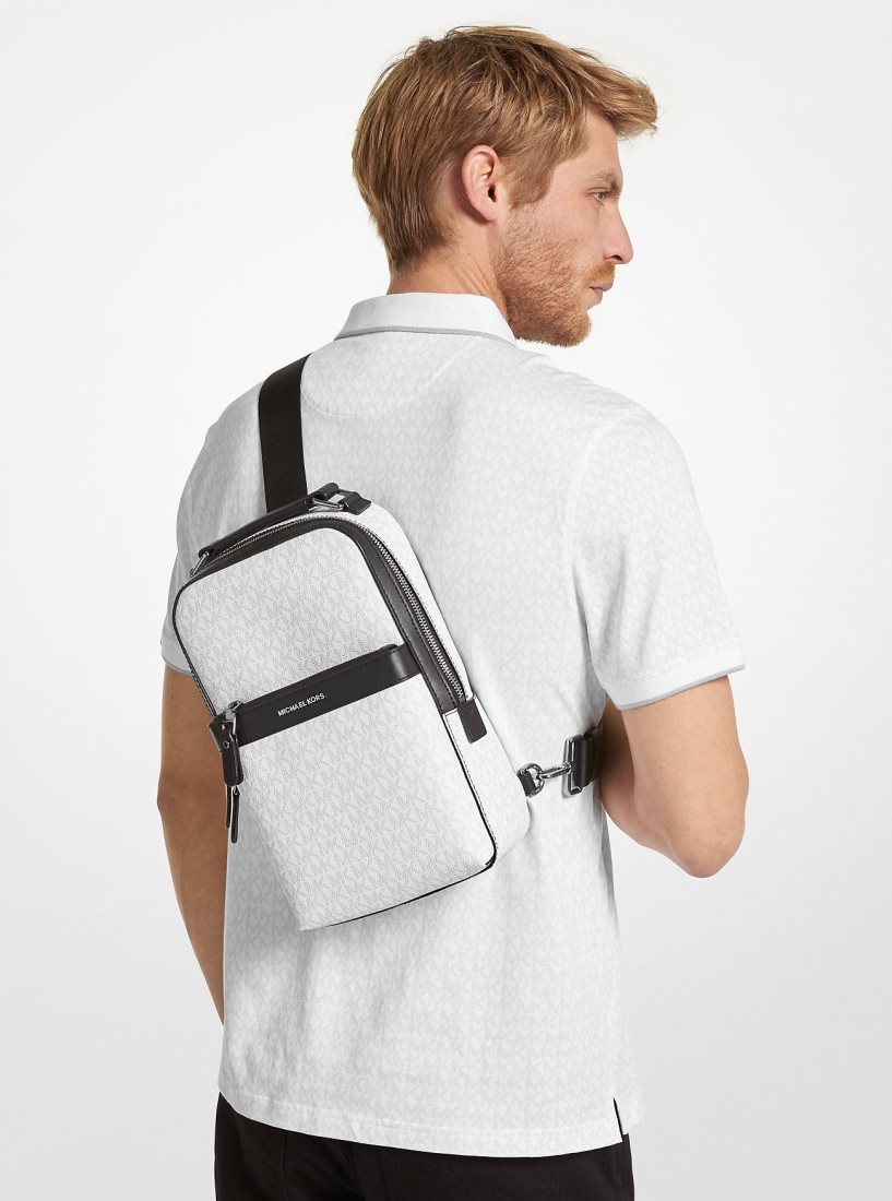 Sac Crossbody Michael Kors Hudson Logo Sling Pack Homme Bright Wht | 0819XHBIT