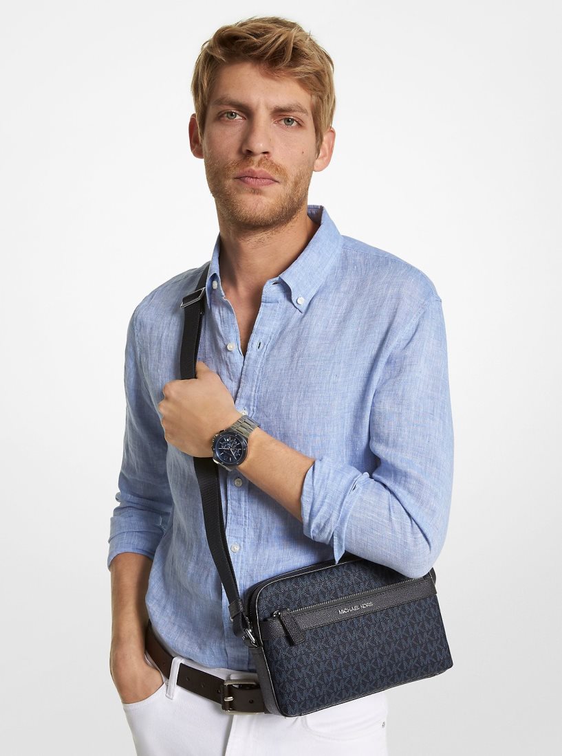 Sac Crossbody Michael Kors Hudson Logo Utility Crossbody Bag Homme Admrl/Plblue | 4639WMYCU