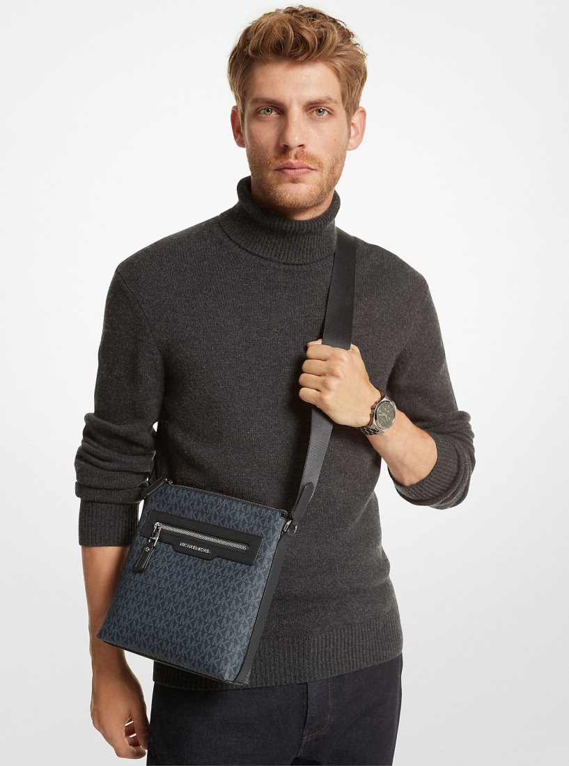 Sac Crossbody Michael Kors Hudson Medium Signature Logo Crossbody Bag Homme Admrl/Plblue | 8470UBOQE