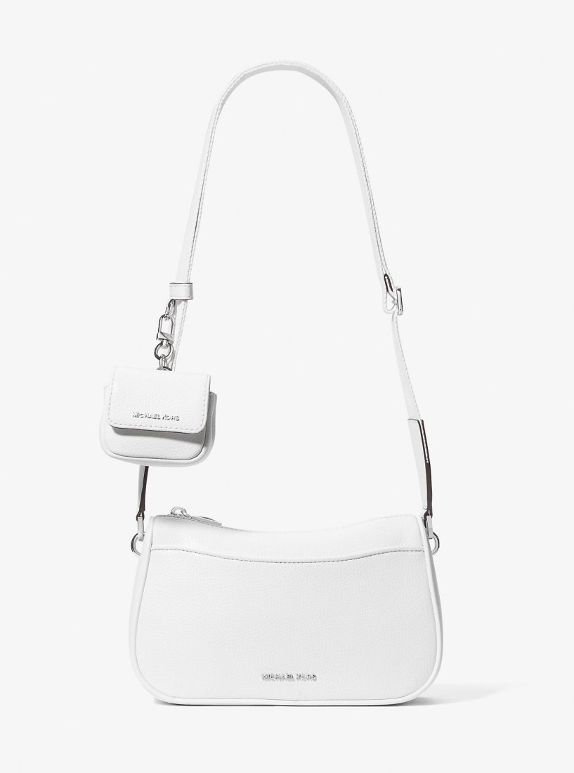 Sac Crossbody Michael Kors Jet Set Medium Pebbled Leather Crossbody Bag with Case for Apple AirPods Pro Femme Blanche | 2946ZQDTC