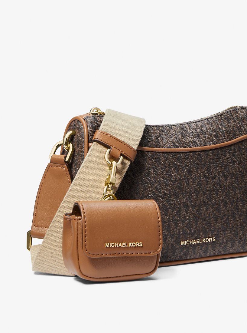 Sac Crossbody Michael Kors Jet Set Medium Signature Logo Crossbody Bag with Case for Apple AirPods Pro Femme Brn/Acorn | 5376KMWFY