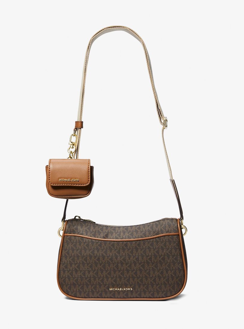 Sac Crossbody Michael Kors Jet Set Medium Signature Logo Crossbody Bag with Case for Apple AirPods Pro Femme Brn/Acorn | 5376KMWFY