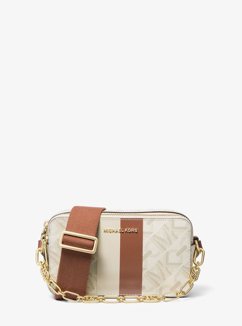 Sac Crossbody Michael Kors Jet Set Small Empire Signature Logo Stripe Double-Zip Camera Bag Femme Jaune Clair | 5360GUIMY