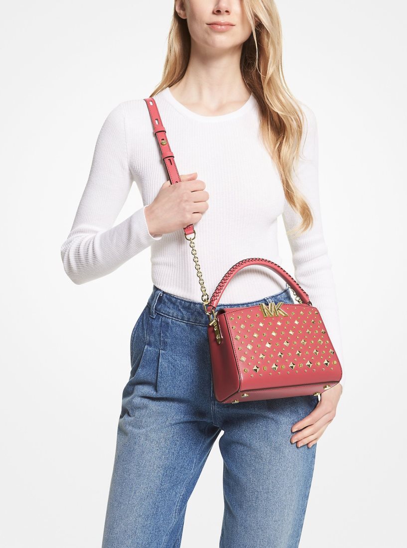 Sac Crossbody Michael Kors Karlie Graphic Logo Striped Leather Crossbody Bag Femme Dahlia | 3276JCNME