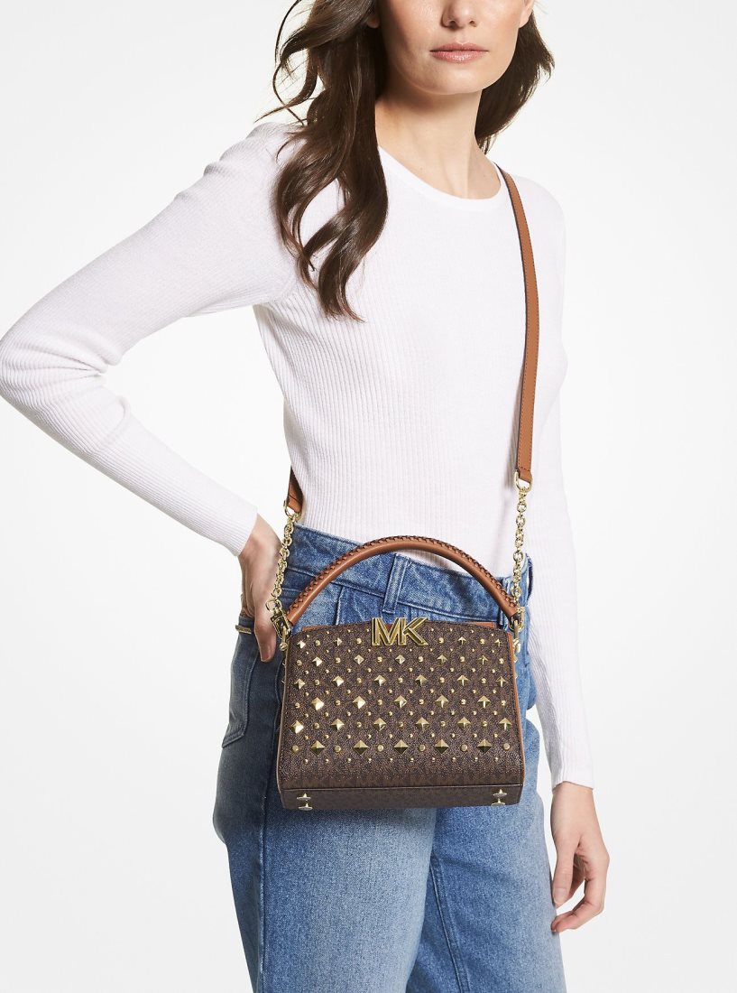 Sac Crossbody Michael Kors Karlie Small Studded Logo Crossbody Bag Femme Brn/Acorn | 2130IGDHM